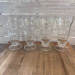Set of 4 Vintage Clear Soda Glasses | Ringed Milkshake Parfait Sundae Cups